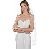 GAODESI Wedding Veil Pearls and Crystals Beaded Edge 1 Tier Fingertip Length Bridal Veil