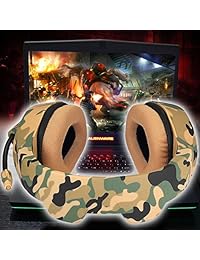Onikuma   Auriculares de diadema para videojuegos (0.138 in, con micrófono, reducción de ruido, control de volumen, plegables, para Xbox One Switch PS4 CF portátil smartphone), Verde camuflaje