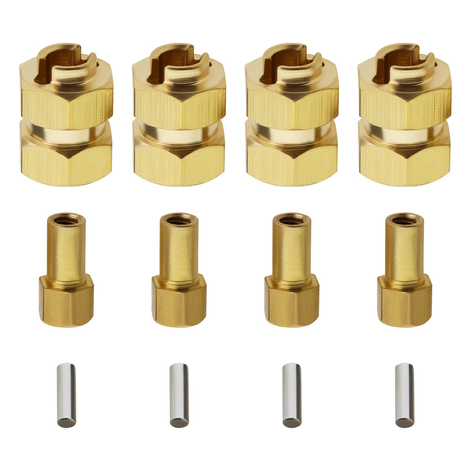 VGOL 4Pcs 7mm Brass Hex Wheel Hubs and Extension Hex Drive Adapter Compatible with Axial SCX24 AXI00001 AXI00002 AXI90081 RC Crawler Car