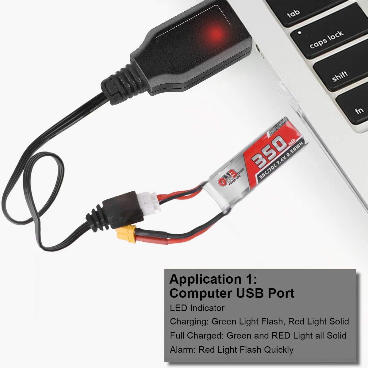 Crazepony 2pcs USB Charger Cable 1A for 2S 7.4V LiPo Battery RC Quadcopter FPV Drone: Toys & Games