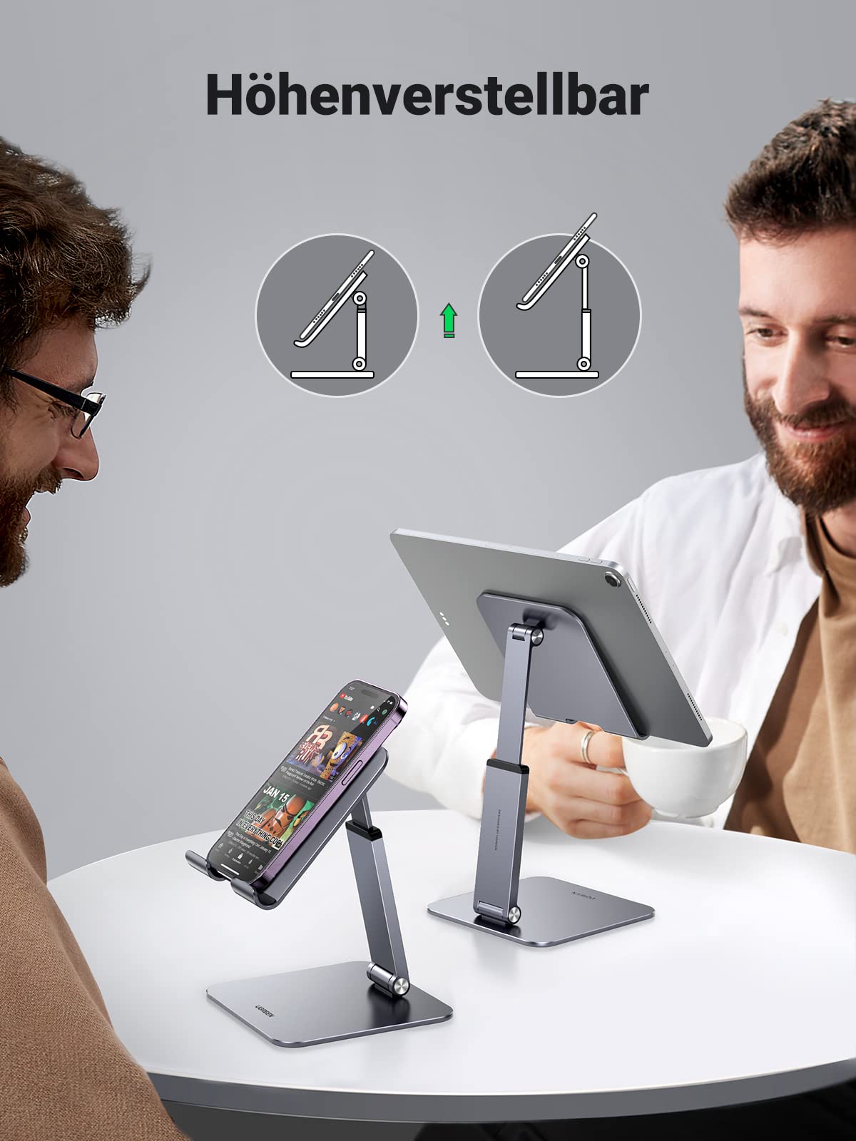 UGREEN Tablet Ständer Höhenverstellbar Halterung Aluminium Verstellbare Höhe Halter kompatibel mit iPad Pro Air Mini 11 12.9 Galaxy Tab S9+ Redmi Pad Huawei MatePad iPhone bis 12,9 Zoll. 3