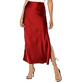 Skrtimory Womens Satin Silk Maxi Slit Skirt Elastic Waistband Maxi Long Satin Slit Skirts for Women