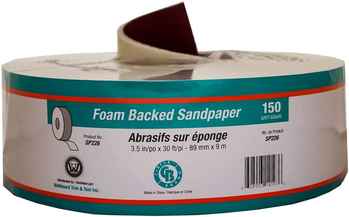 Circle Brand Sponge Back Drywall Sandpaper 3.5" Wide x 30 Ft. Roll (150 Grit) Amazon.ca Tools