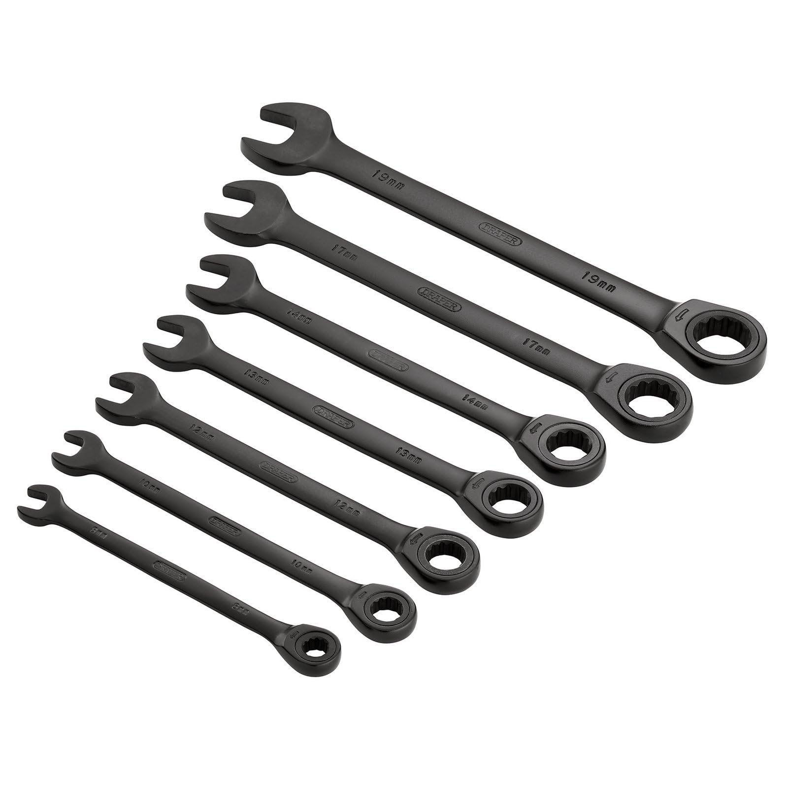 Draper 51178 Hi-Torque Metric Ratcheting Combination Spanner, Black, Set of 7 Pieces