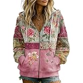 OSCORP Women’s Boho Patchwork Floral Embroidered Hoodie, Vintage Mixed Pullover Sweatshirt with Drawstring for Fall Winter