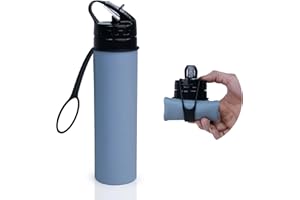 FOGESION Collapsible Water Bottles, BPA Free 20 Oz Food Grade Silicone, Leak Proof, Simple Modern Jug Essentials For Activities Such As Travel, Camping, Hiking, Biking, Sports (Gray)