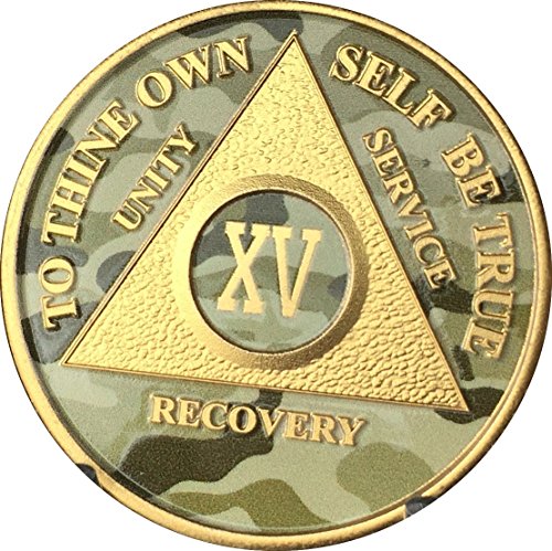 15 Year AA Medallion Camo Gold Plated Anniversary Chip Camouflage Color