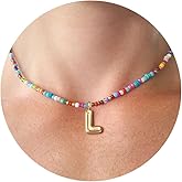 VRIUA Colorful Initial Necklaces for Women – Bubble Letter A-Z Necklace Handmade Beaded Necklace Dainty Initial Necklaces for Girls Kids - Teen Girls Gifts Trendy Jewelry