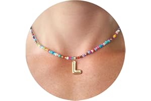VRIUA Colorful Initial Necklaces for Women – Bubble Letter A-Z Necklace Handmade Beaded Necklace Dainty Initial Necklaces for Girls Kids - Teen Girls Gifts Trendy Jewelry