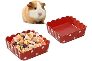 Acsist 2PCS Cute Ceramic Hamster Food Bowl Square Guinea Pig Water Bowls Dish Prevent Tipping Moving Bunny Feeding Bowl for Rabbit Syrian Hamster Hedgehog Sugar Glider (Red)