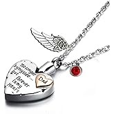 PREKIAR Heart Cremation Urn Necklace for Ashes Angel Wing Jewelry Memorial Pendant and 12 PCS Birthstones No Longer by My Side But Forever in My Heart