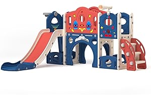 Nyeekoy 9-in-1 Castle Amusement Playground Playhouse, Indoor Outdoor Playset for Toddlers Age 1-3, Backyard Climber Play Set Slide for Kids Baby (Blue)