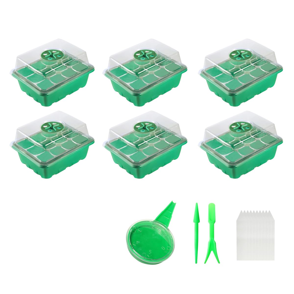 ZONADAH 6 Pack Seed Trays 72 Cells Growing Trays with Clear Lids for Plants Growing Thicken Seedling Starter Growing Trays with 10 Plant Labels and Garden Hand Tool