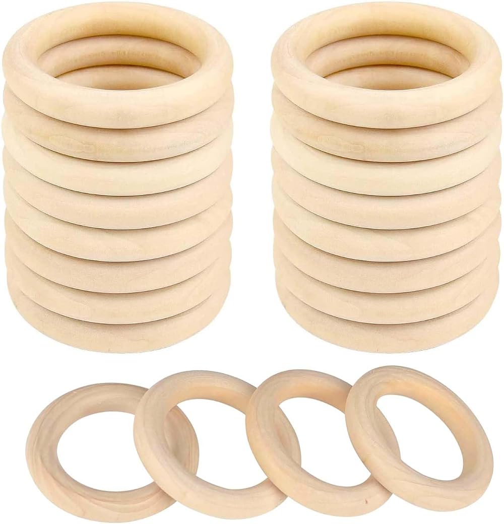 DDSHUN 20 Pcs Unfinished Wooden Rings 55mm Natural Round Craft Connectors