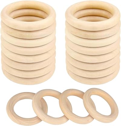 DDSHUN 20 Pcs Unfinished Wooden Rings 55mm Natural Round Craft Connectors