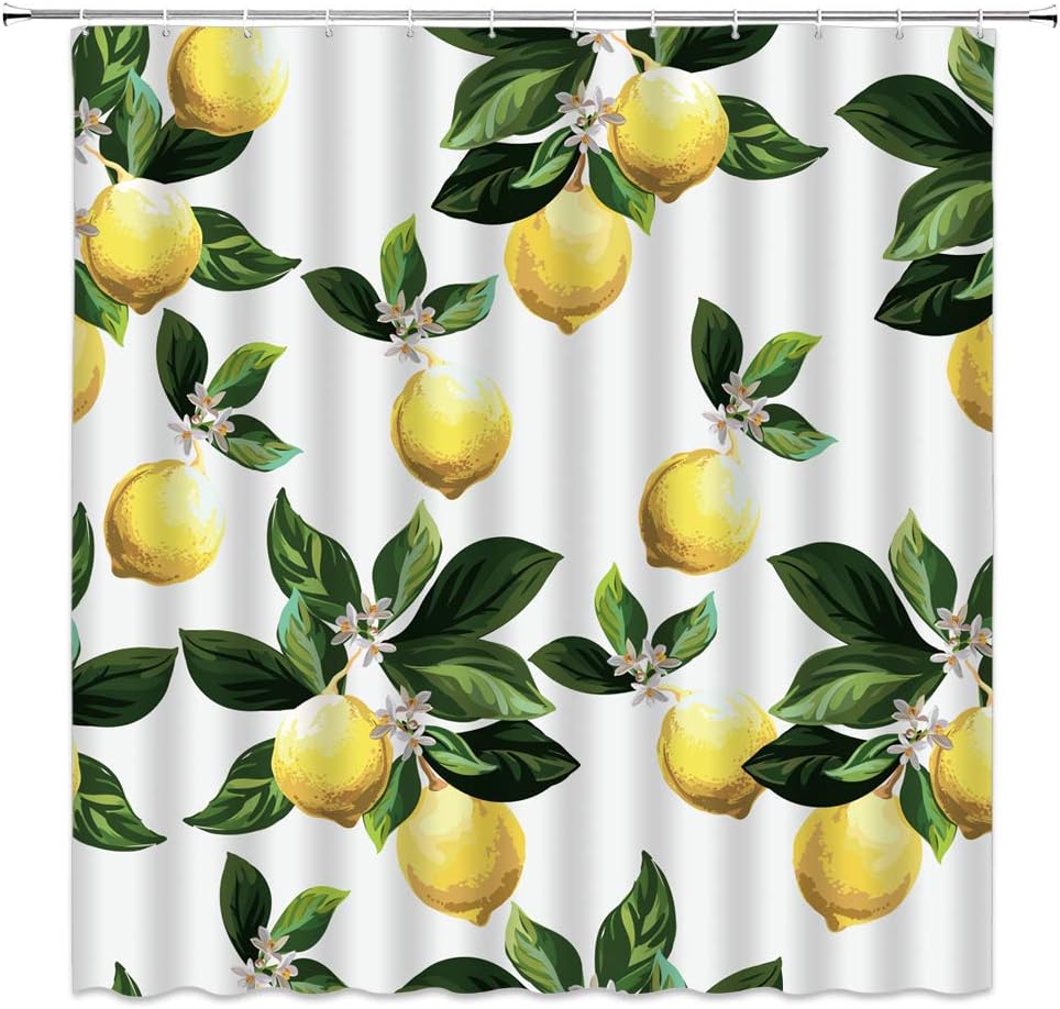 Fruit Shower Curtain Yellow Lemon Fresh Allover Fruits Green Leaves