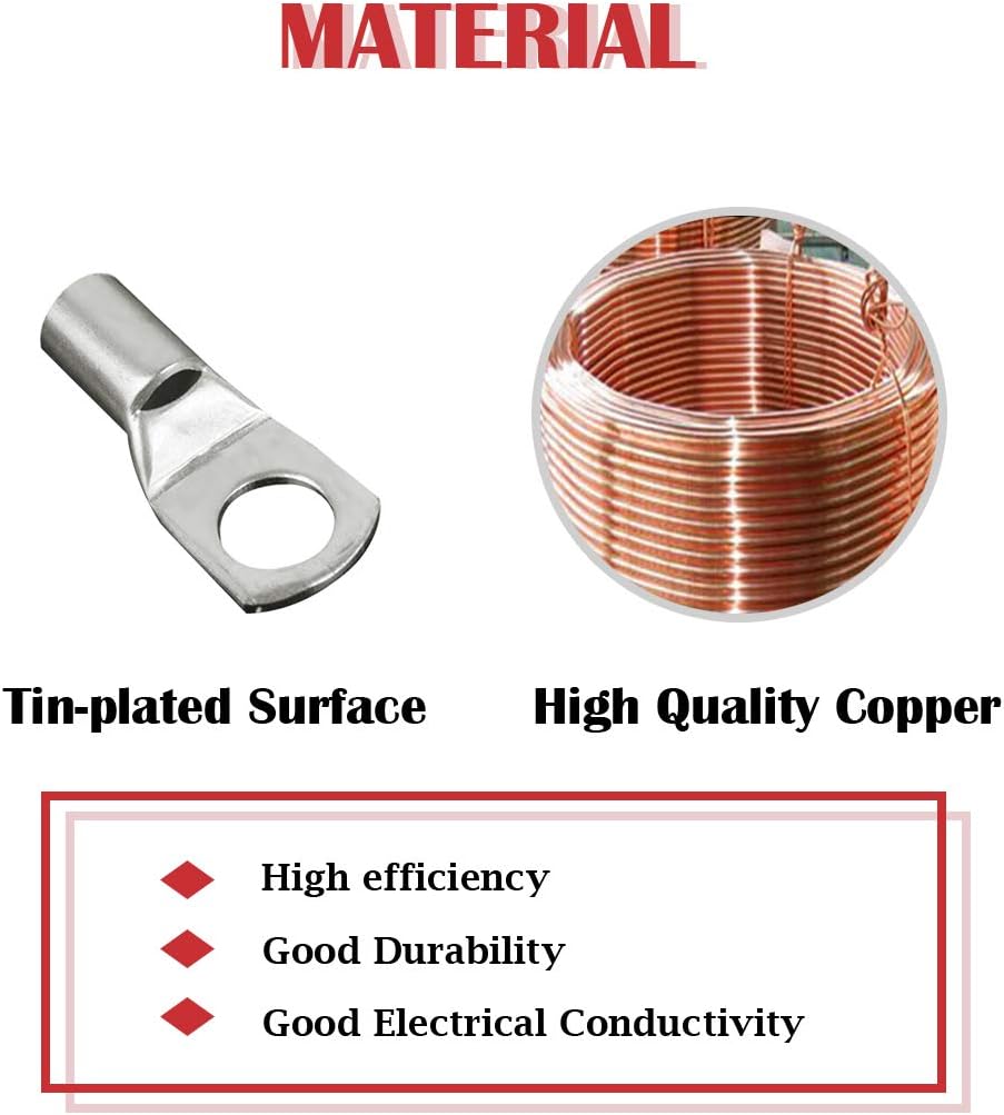 Hilitchi 65 Pcs UL Listed Heavy Duty Wire Lugs Battery Cable Ends Eyelets Tubular Ring Terminal Connectors (AWG4, AWG6, AWG10) : Sports & Outdoors