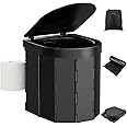 Portable Camping Toilet, Folding Toilet for Adults with Lid and Retractable Toilet Paper Holder, Waterproof Porta Potty with Carry Bag and Disposible Liners for Camping, Hiking, RV Travel