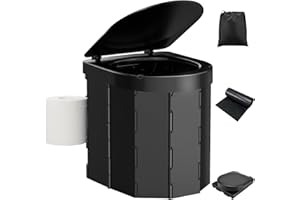 PAHTTO Portable Camping Toilet, Folding Toilet for Adults with Lid and Retractable TP Holder, Waterproof Porta Potty with Carry Bag and Disposible Liners for Camping, Hiking, RV Travel