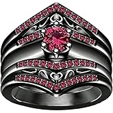 Ringcrown Black Plated Womens Wedding Ring Sets Bridal Sets Blue Cz Engagement Ring 3pcs Rings Wedding Bands
