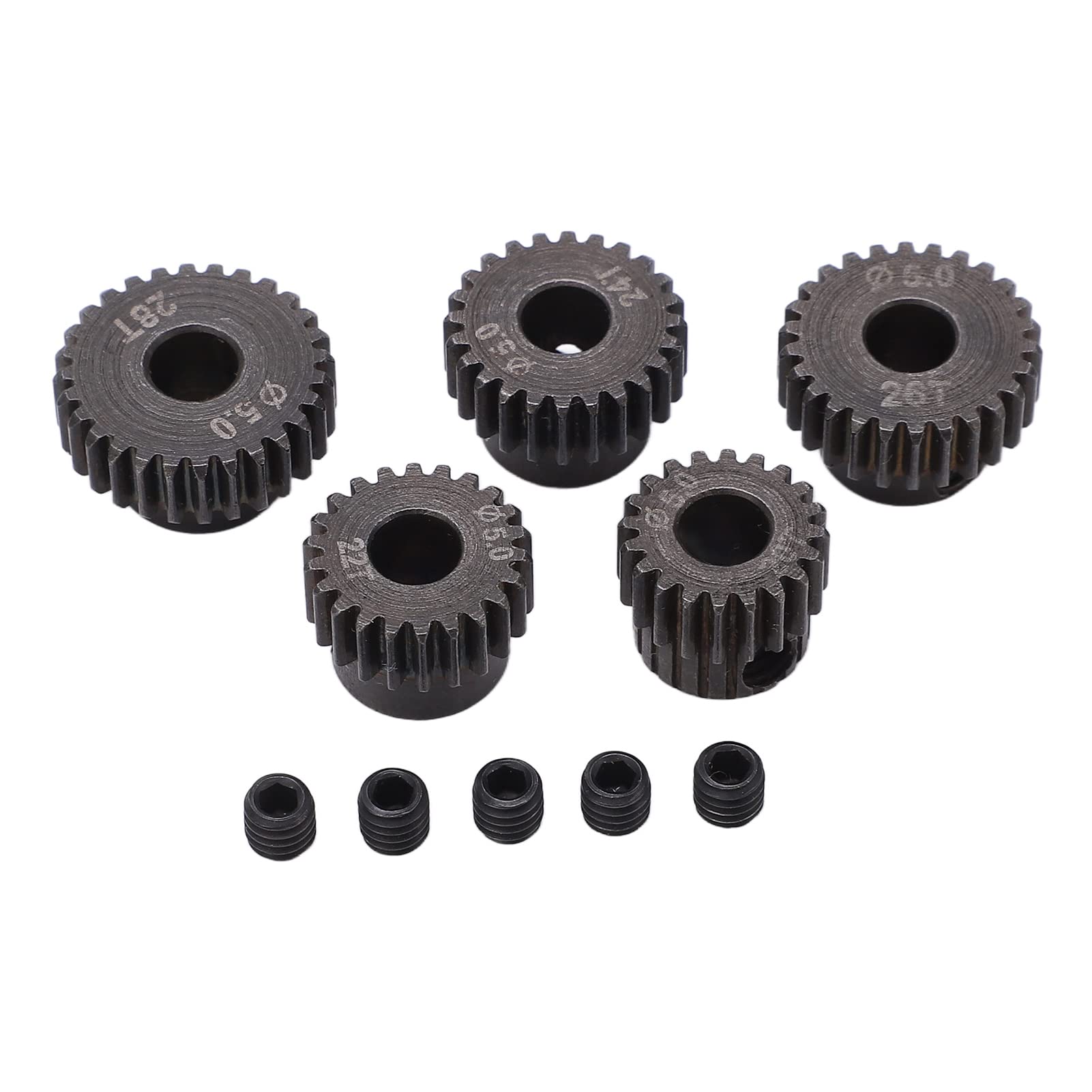 5 Pcs RC Motor Pinion, 5mm Shaft Hole, 48DP 20T (11mm) / 22T (12mm) / 24T (13mm) / 26T (14mm) / 28T (15mm) Pinion for Monster 1/10 RC Truck