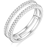 Mameloly Wedding Bands for Women Dainty CZ Cubic Zirconia Half Eternity Stackable Engagement Enhancer Guard Double Ring Size 4-12