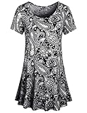 Tunic Tops for Leggings for Women,Hibelle Ladies Short Sleeve Flattering Printed Pattern Vintage T Shirt Trapeze Blouse Black Large
