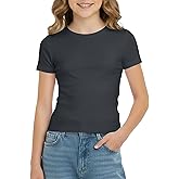 PATPAT Girls Slim Fit Shirts 5-16 Years Short Sleeve Crewneck Crop Tops Knit Summer Casual Basic Tees