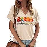 Women Fall Halloween Doodles V Neck Shirt Funny Family Party Celebration Short Sleeve Tee Pumpkin Graphic Thanksgiving Tops…