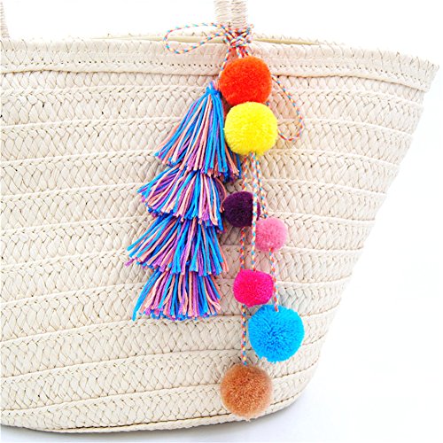 QTMY Pom Pom Tassel Long Bag Pendant Charm Keyring Keychain for Women Purse Handbag Decor