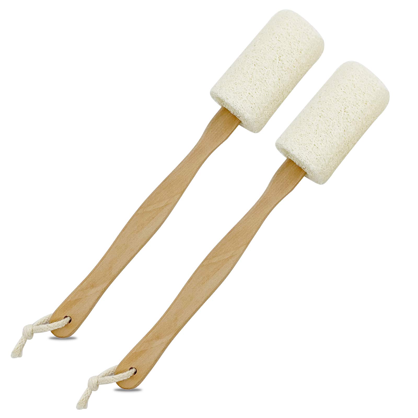 Natural Loofah Back Scrubber, QpenguinBabies Loofah on a Stick with Natural Loofah Sponge Exfoliating Body Sponge Scrubber With Long Wooden Handle Back Brush For Men & Women in Bath Spa Shower, 2 Pack
