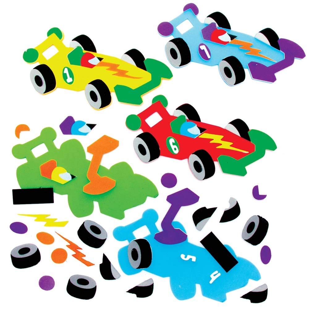 Baker Ross FE616 Racing Car Mix & Match Magnet Kits - Pack of 8, Magnets for Kids, Fridge Magnet for Children, Make Your Own Magnets Craft Kit