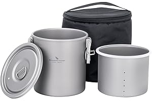 Boundless Voyage Titanium Pot Rice Cooker 1.4L+0.9L Double-Layer Cooking Pot Ultralight Camping Cookware for Outdoor, Hiking,