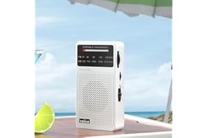 YMDJL Portable AM FM Radio - Battery Operated (AA, Not Included) with Tuning Light, Back Clip，Pocket Radio Excellent Reception for Camping, Home, Travel ，Transistor Radios (White