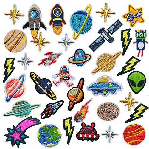 35 PCS Iron on Patches Solar System Appliques Stickers Woohome Embroidered Space Planets Patches Applique Kit for Clothing, Jackets, Backpacks, Jeans - Thumbnail 7
