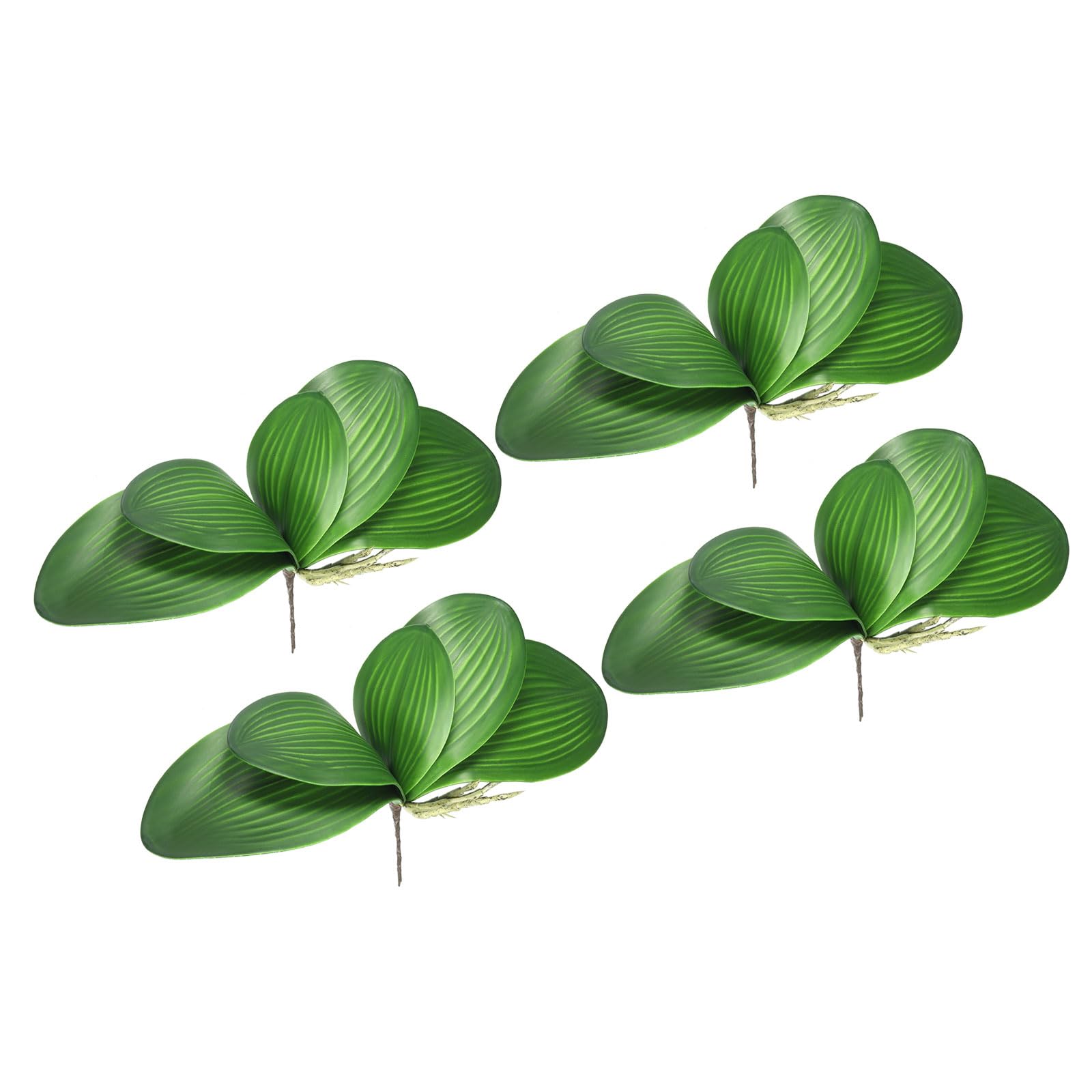 PATIKIL Faux Orchid Leaves 6.9 Inch, 4 Pack Small Artificial Phalaenopsis Foliage Real Latex Touch Green Plant 5 Leaves with Stems for Home Flowers Pot Decor, Green