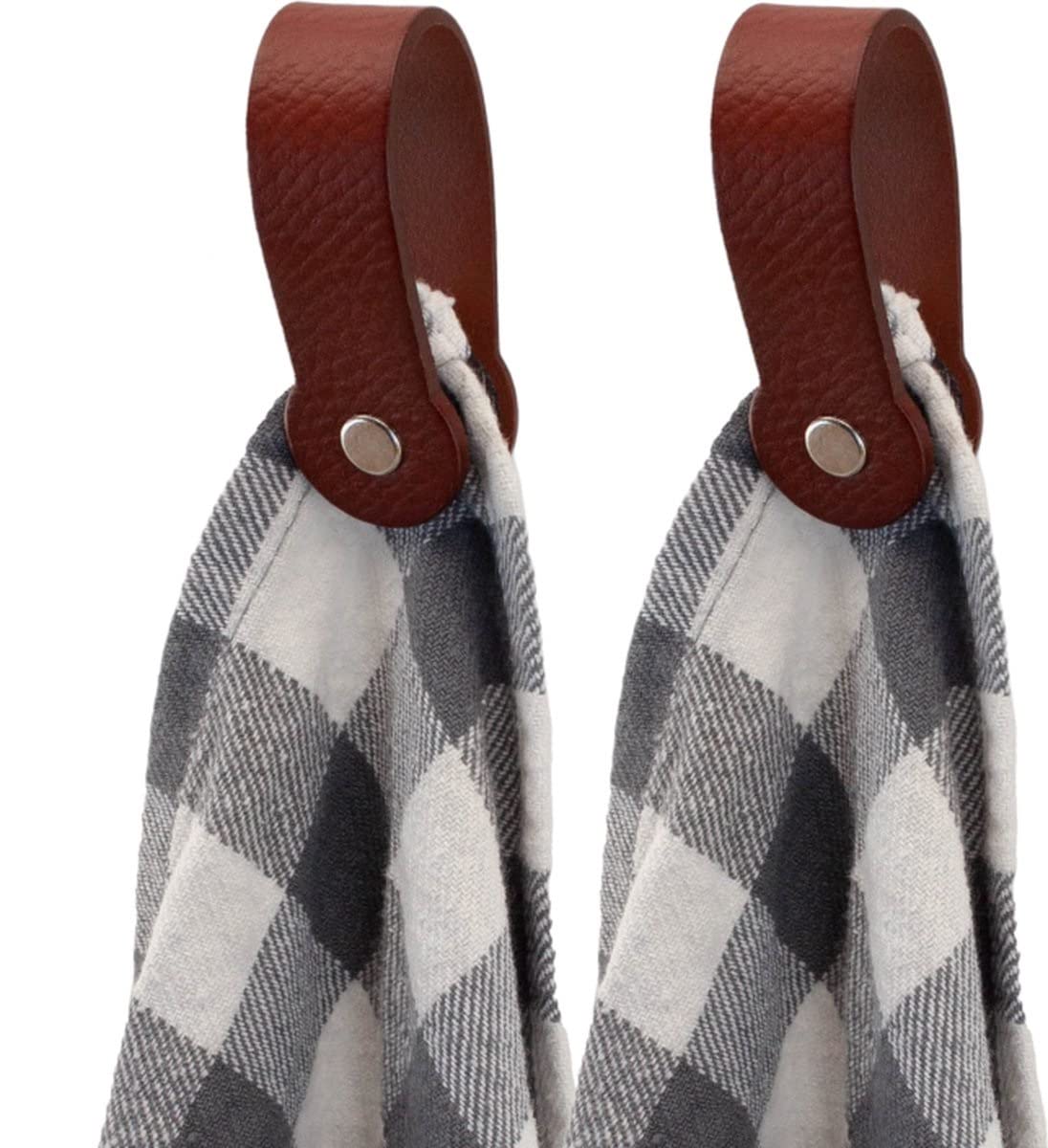 Brute Strength - Magnetic Towel Holder Leather - Cognac - 2 pcs - for Kitchen, Bathroom, Bath, Hook