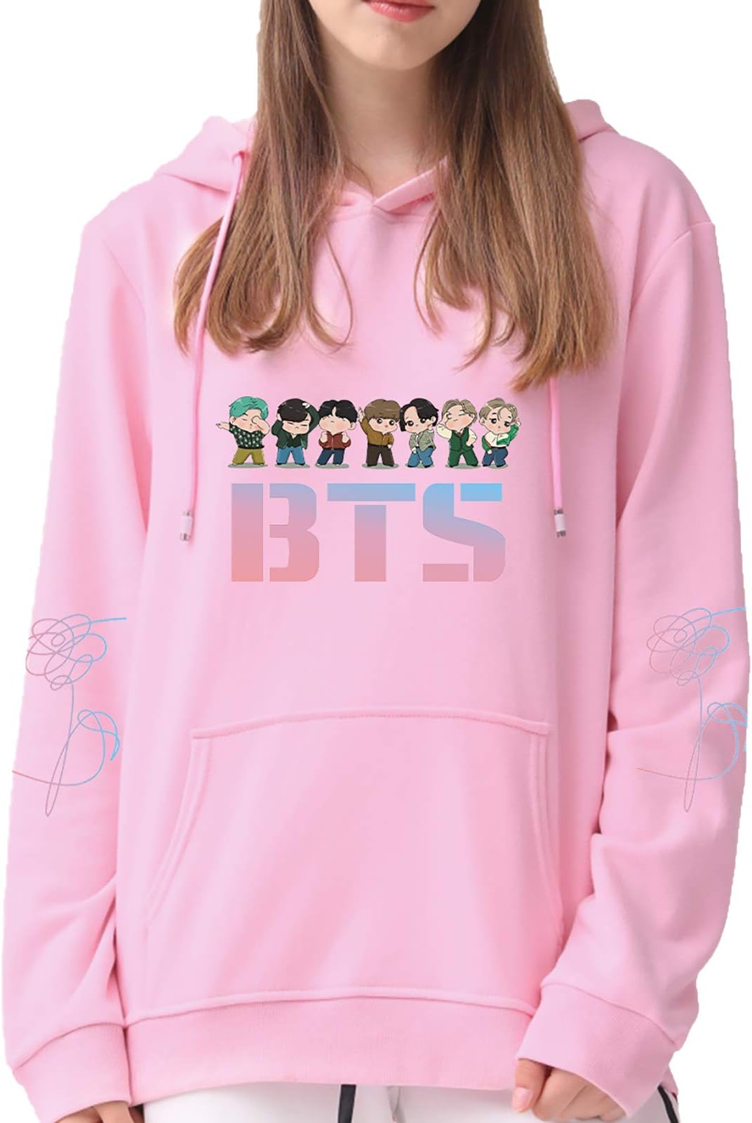 DealRight BTS Pullover Hoodie Rap Monster Love Yourself Kpop Suga V Jimin Jungkook Hooded Sports Sweatshirt (X-Large,Pink)