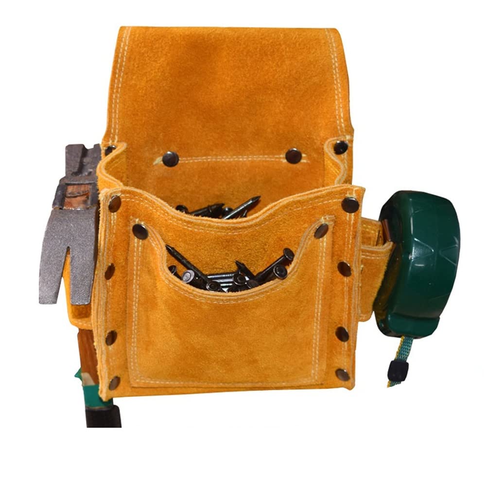 SSDH Leather Electric Drill Belt Bag Screw And Hammer Storage Bag Multi-Pocket Tool Bag Cowhide Rivet Tool Bag Belt Suitable For Builders Carpenters Gardeners Electricians (A-square bag)