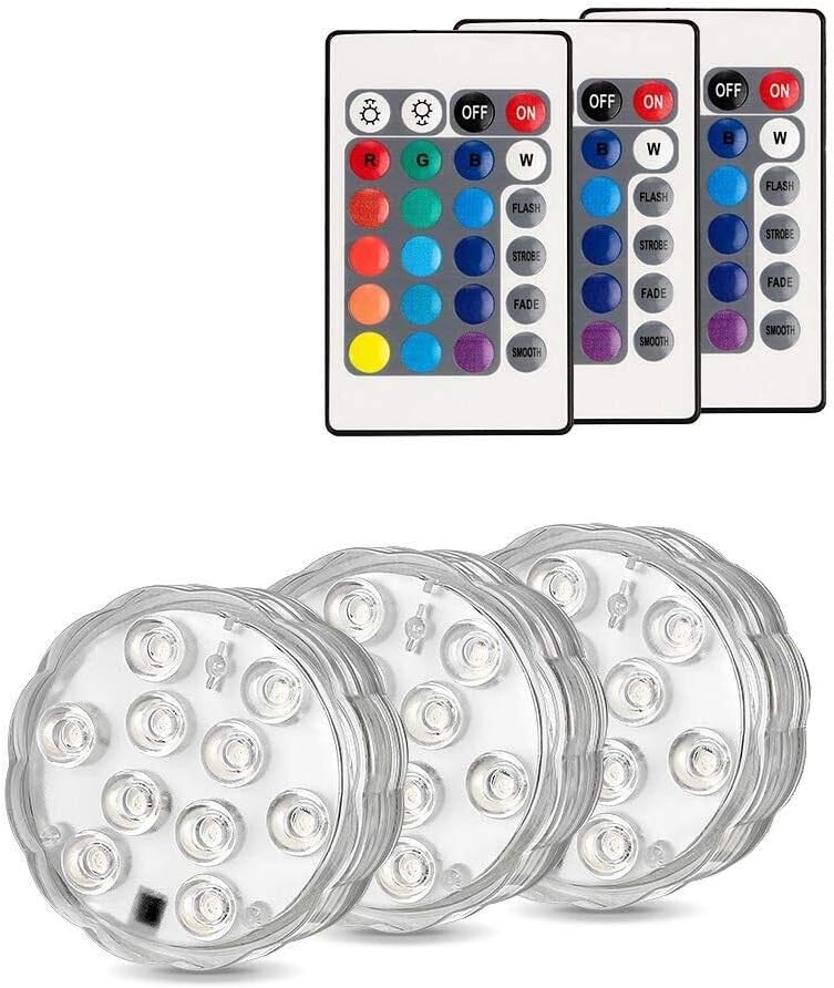 Creatrek Submersible LED Lights, Submersible Pool Lights RGB Underwater Pool Lights for Jack-o-Lanterns Vase Party Halloween Christmas Display 3Pack