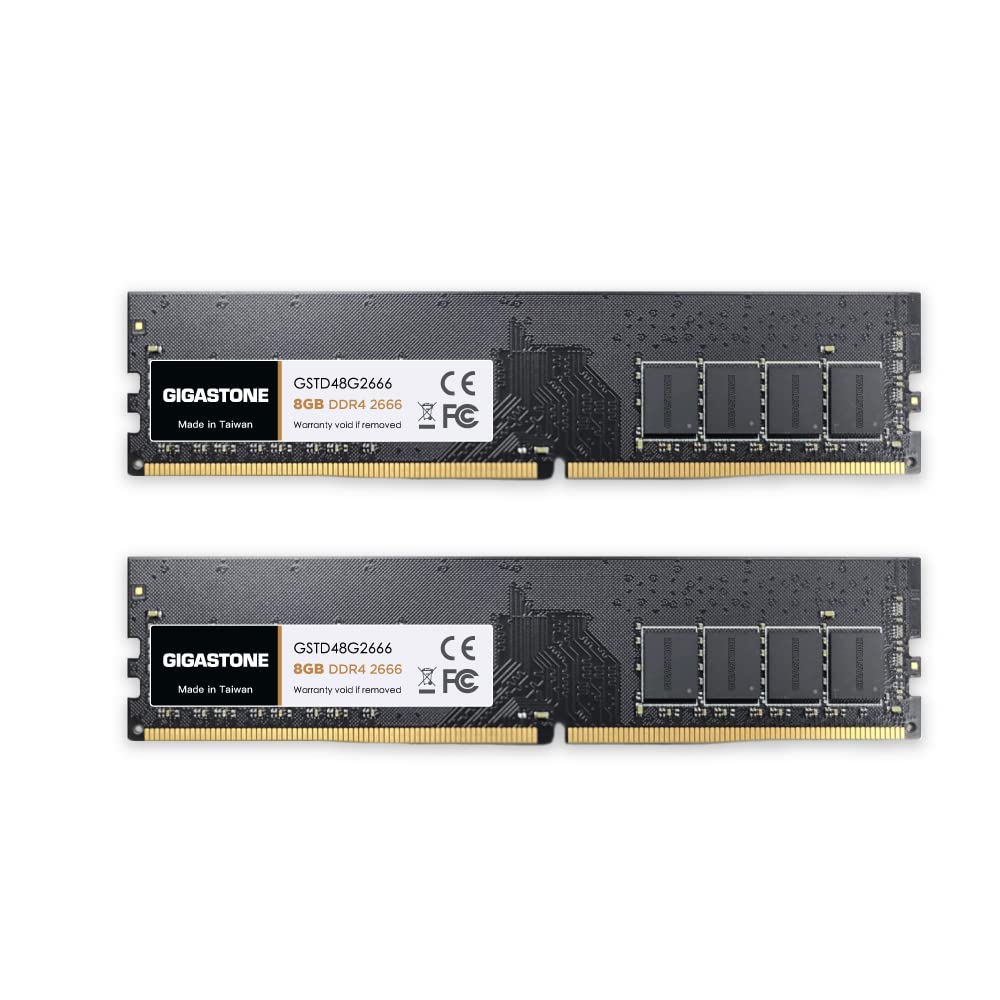 【DDR4 RAM】GIGASTONE 16GB Kit (2x8GB) DDR4 2666MHz (2400MHz or 2133MHz) PC4-21300 (PC4-19200/17000) CL19 1.2V UDIMM 288 Pin Unbuffered Non ECC High Performance PC Desktop Memory Upgrade