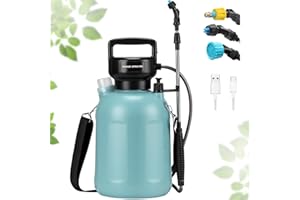 HWONMTE Battery Powered Sprayer 1.35 Gallon/5L Portable Garden Sprayer with with USB Rechargeable Handle for Yard Lawn Weeds Plants Electric Sprayer with 3 Mist Nozzles