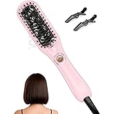 LANDOT Mini Hair Straightening Brush - Compact Heated Ionic Straightener Brush for Frizz-Free, Smooth Results, Lightweight Hot Comb & Travel Flat Iron Perfect for Short Medium Hair, Blush