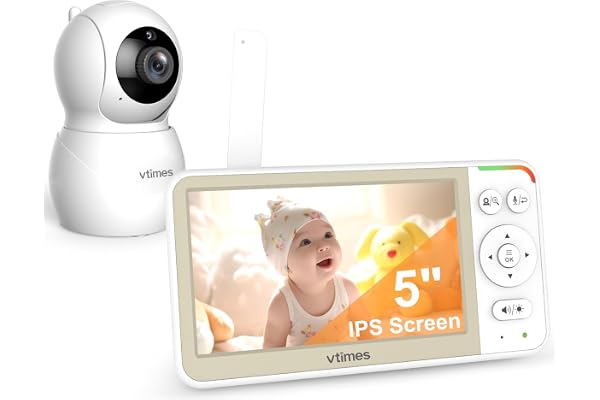 VTimes Baby Monitor No WiFi, 5" Screen Video Baby Monitor with 32Hr Battery, Pan-Tilt-Zoom Camera, VOX Mode, Two-Way Audio, N