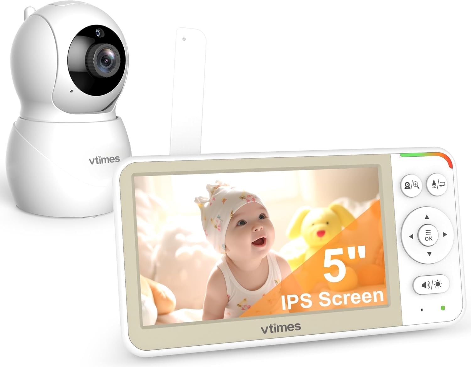 Photo 1 of VTimes 5'' Screen Video Baby Monitor with Camera and Audio, 32-Hour Battery, Baby Monitor No WiFi Remote Pan-Tilt-Zoom VOX, Two-Way Talk Night Vision Temperature Display Alarm 8 Lullabies and 1000ft