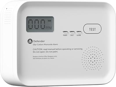 Defender 10 Year Carbon Monoxide Alarm Battery Powered EN50291 LCD
