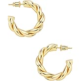 wowshow Gold Hoop Earrings, 14K Gold Plated Chunky Small Hoop Earrings for Women Lightweight Jewelry Gifts 14/20/30/35/45MM