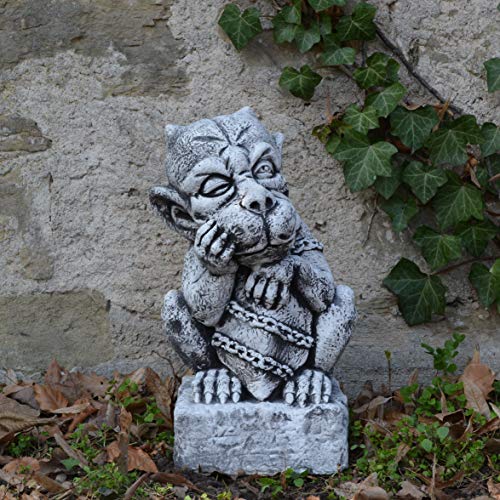 gartendekoparadies.de Gargoyle auf Sockel, Steinfigur, H. 40 cm, 18 kg, Grau, frostsicher aus Steinguss für Außenbereich – Bild 3