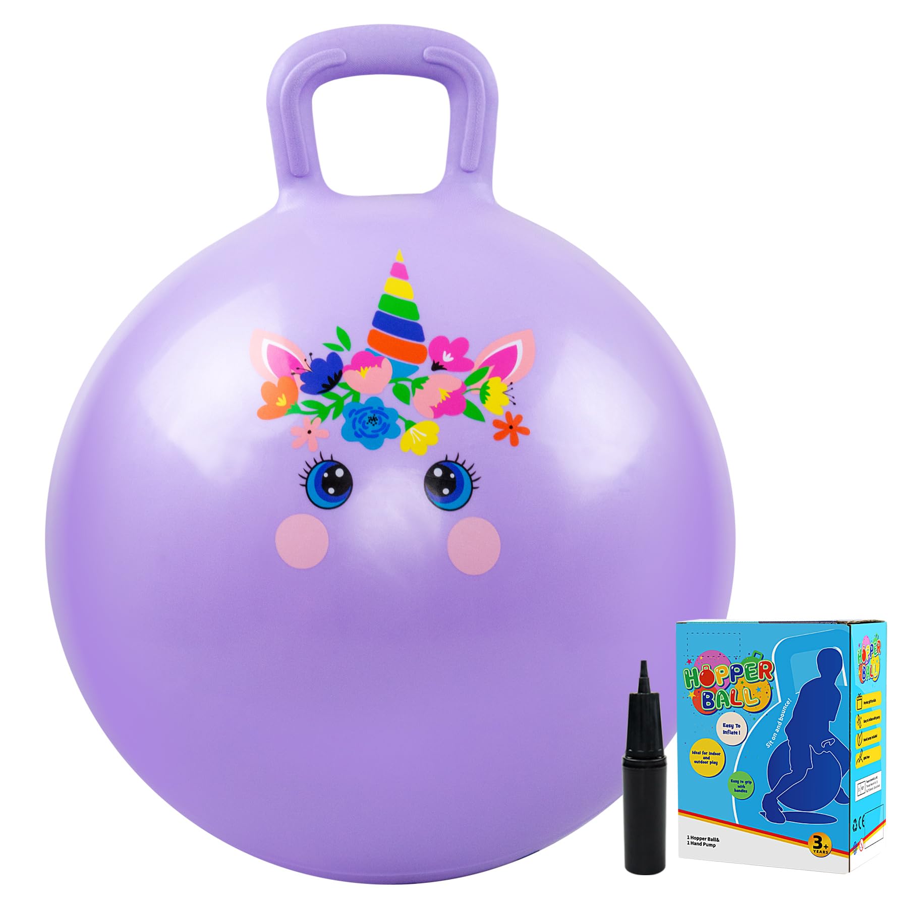 Vastoy 18 Inch Space Hopper Ball for Kids 3-6 Years - Anti-Slip Space Hopper with Hand Pump, Bouncy Inflatable Ride On Toy for Indoor Outdoor Fun, for Children