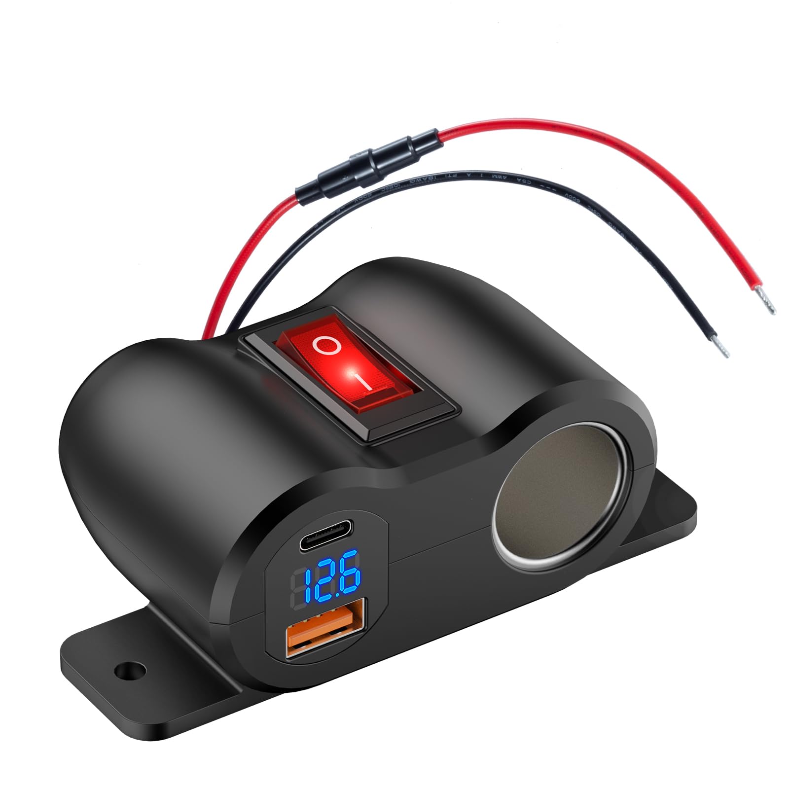 Photo 1 of 2 in 1 Pre-assembly Line Panel 12V USB Outlet Cigarette Lighter Socket, PD 30W and QC3.0 Car USB Port Car Charger with LED Voltmeter, 120W Socket Adapter with Power Switch for Car Boat Marine RV ATV